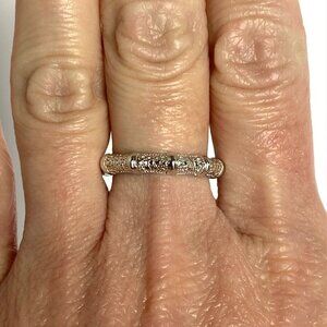 Sterling Silver 925 DBJ Bamboo Style Single Diamond Band Ring Sz 6.75